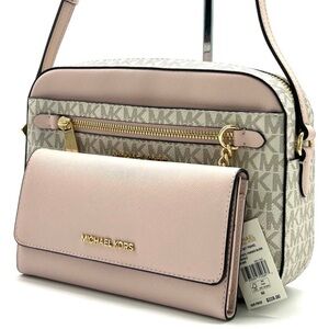 Michael Kors Jet Set LG Signature Logo Crossbody Bag & Matching Trifold Wallet
